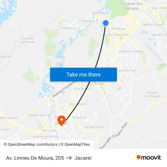 Av. Linneu De Moura, 205 to Jacareí map