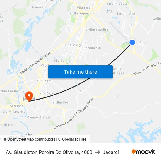 Av. Glaudiston Pereira De Oliveira, 4000 to Jacareí map