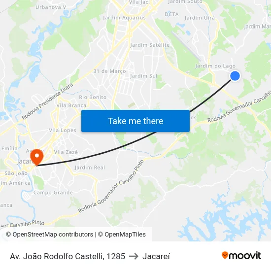 Av. João Rodolfo Castelli, 1285 to Jacareí map