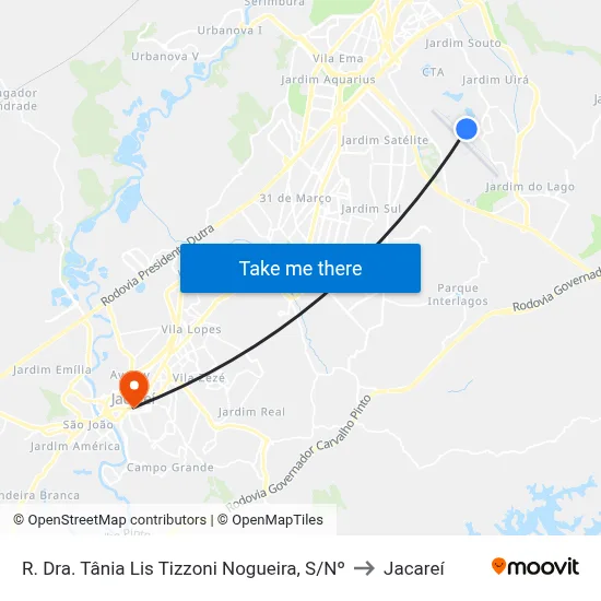 R. Dra. Tânia Lis Tizzoni Nogueira, S/Nº to Jacareí map