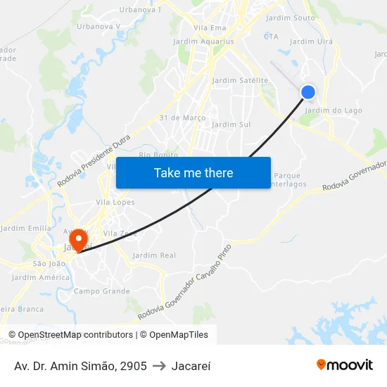Av. Dr. Amin Simão, 2905 to Jacareí map