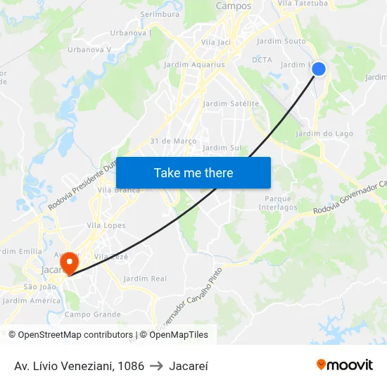 Av. Lívio Veneziani, 1086 to Jacareí map