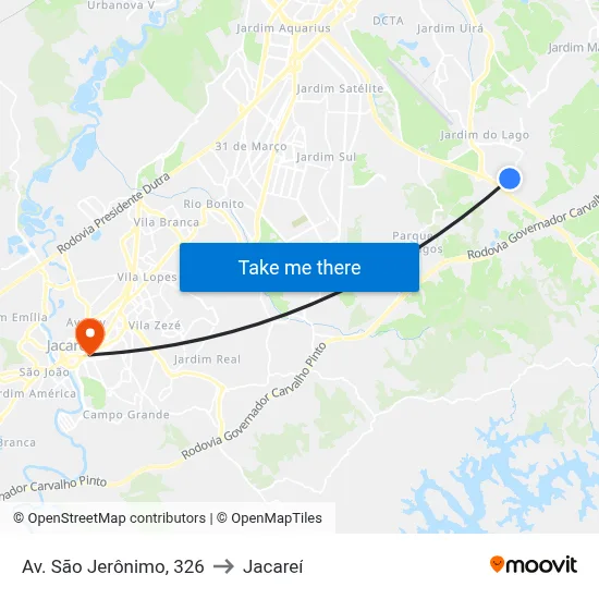 Av. São Jerônimo, 326 to Jacareí map