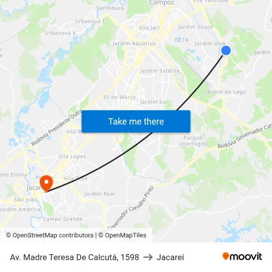 Av. Madre Teresa De Calcutá, 1598 to Jacareí map