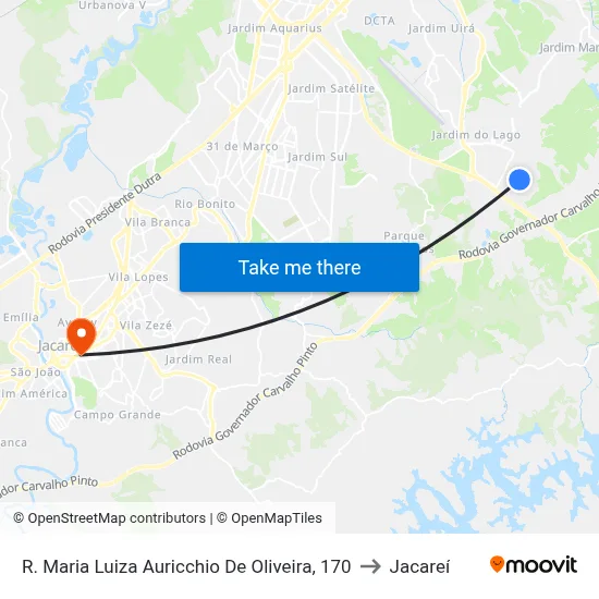 R. Maria Luiza Auricchio De Oliveira, 170 to Jacareí map