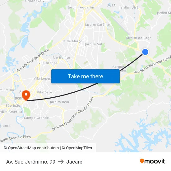 Av. São Jerônimo, 99 to Jacareí map