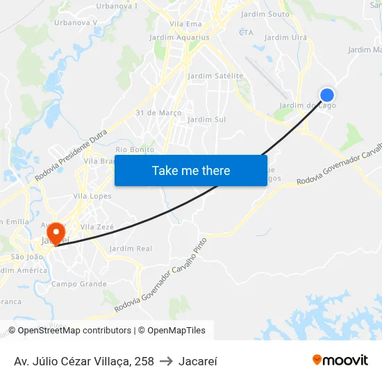 Av. Júlio Cézar Villaça, 258 to Jacareí map