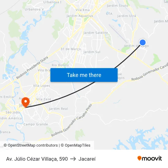 Av. Júlio Cézar Villaça, 590 to Jacareí map