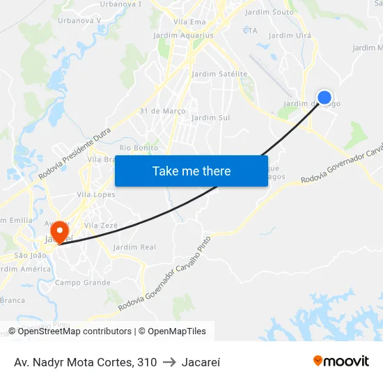 Av. Nadyr Mota Cortes, 310 to Jacareí map