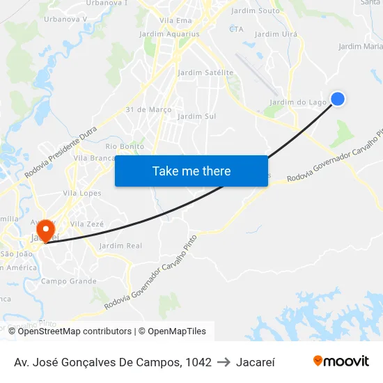 Av. José Gonçalves De Campos, 1042 to Jacareí map