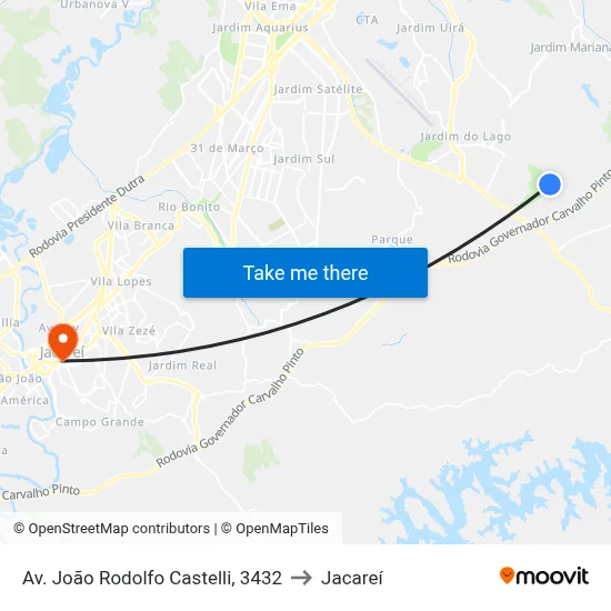 Av. João Rodolfo Castelli, 3432 to Jacareí map