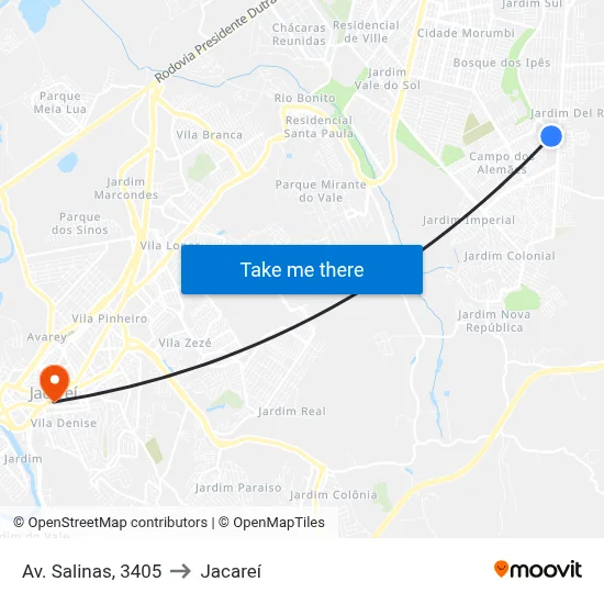 Av. Salinas, 3405 to Jacareí map