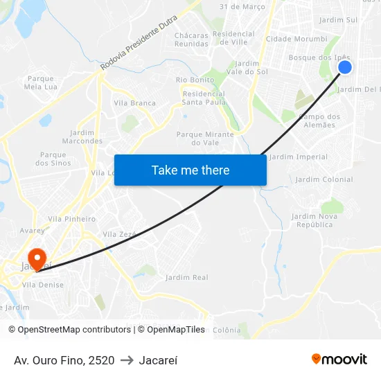 Av. Ouro Fino, 2520 to Jacareí map