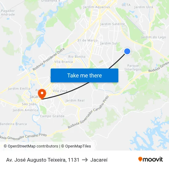 Av. José Augusto Teixeira, 1131 to Jacareí map