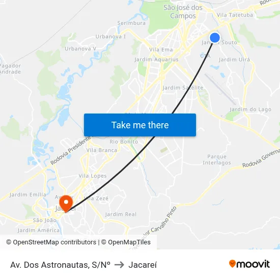 Av. Dos Astronautas, S/Nº to Jacareí map