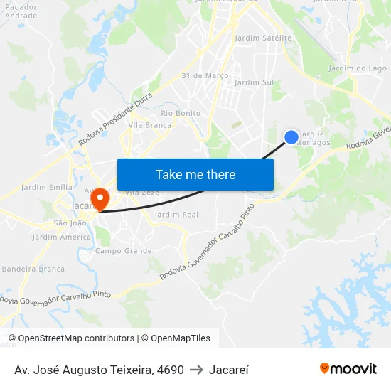 Av. José Augusto Teixeira, 4690 to Jacareí map