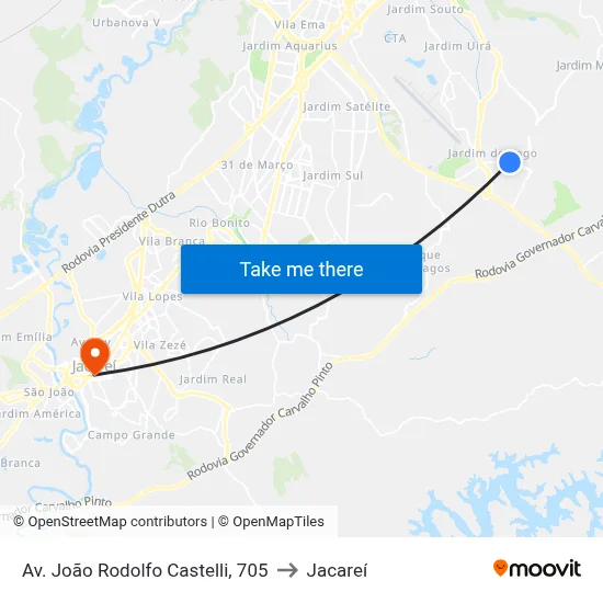 Av. João Rodolfo Castelli, 705 to Jacareí map