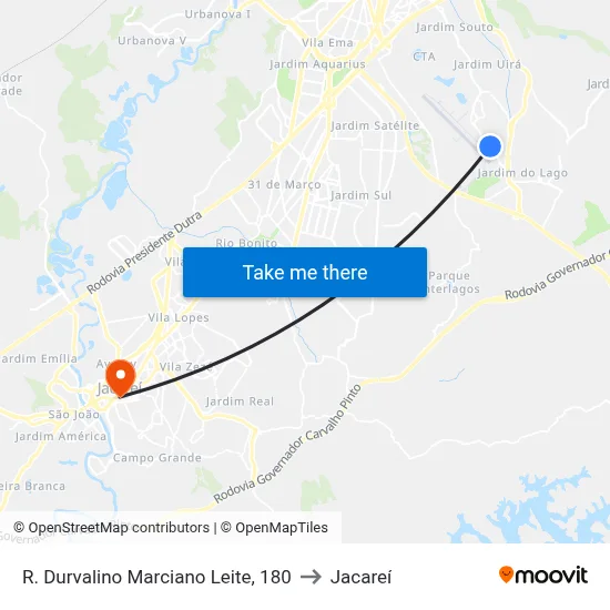 R. Durvalino Marciano Leite, 180 to Jacareí map