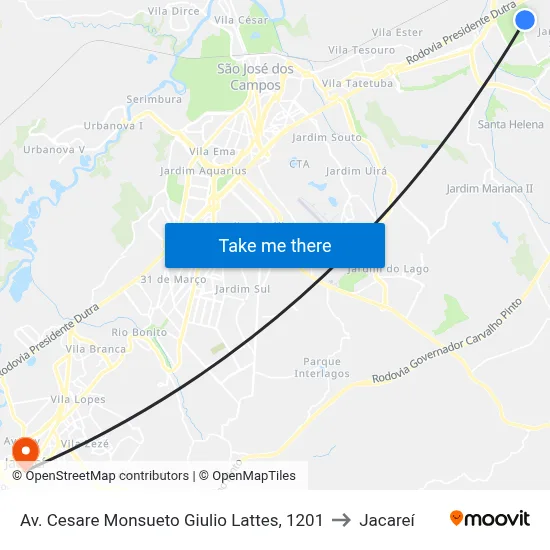 Av. Cesare Monsueto Giulio Lattes, 1201 to Jacareí map