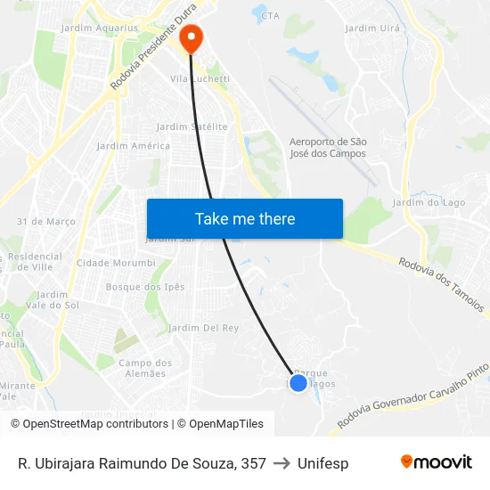 R. Ubirajara Raimundo De Souza, 357 to Unifesp map