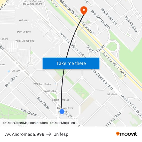 Av. Andrômeda, 998 to Unifesp map