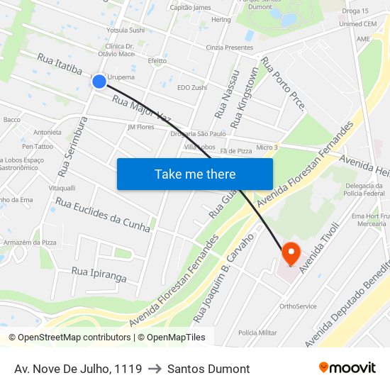 Av. Nove De Julho, 1119 to Santos Dumont map