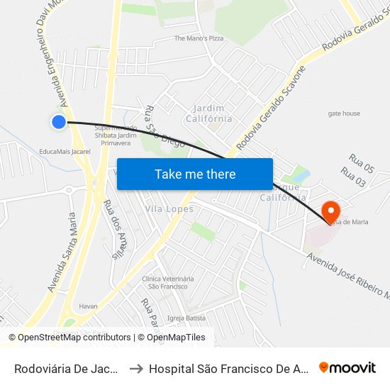 Rodoviária De Jacareí to Hospital São Francisco De Assis map