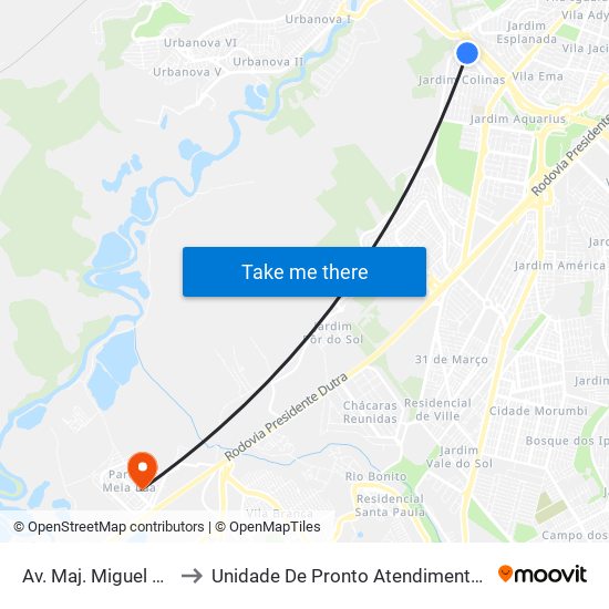 Av. Maj. Miguel Naked, 264 to Unidade De Pronto Atendimento Parque Meia Lua map