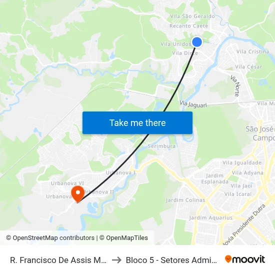R. Francisco De Assis Monteiro De Barros, 125 to Bloco 5 - Setores Administrativos Fve / Univap map