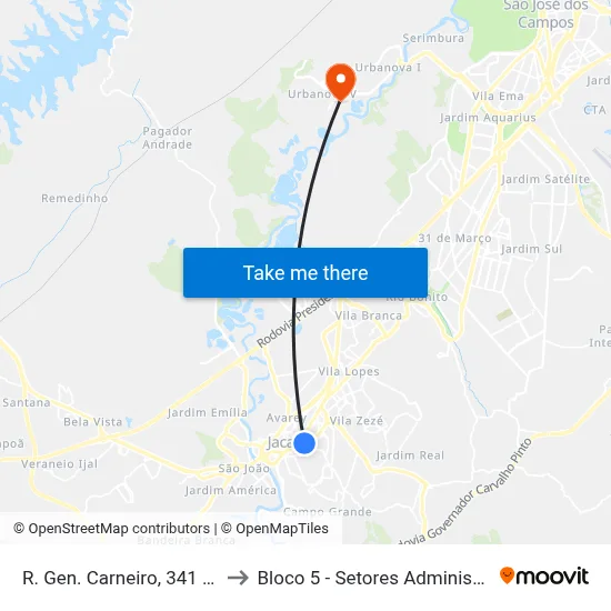 R. Gen. Carneiro, 341 - Centro, Jacareí to Bloco 5 - Setores Administrativos Fve / Univap map