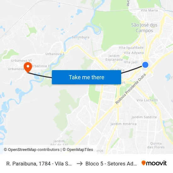 R. Paraibuna, 1784 - Vila Sanches, São José Dos Campos to Bloco 5 - Setores Administrativos Fve / Univap map