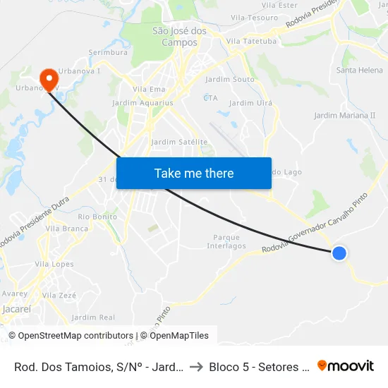 Rod. Dos Tamoios, S/Nº - Jardim Sao Judas Tadeu, São José Dos Campos to Bloco 5 - Setores Administrativos Fve / Univap map