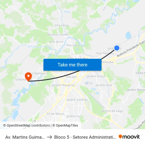 Av. Martins Guimarães, 1201 to Bloco 5 - Setores Administrativos Fve / Univap map