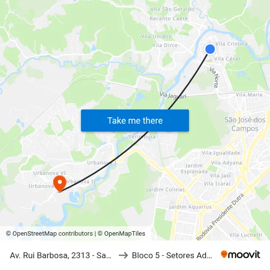 Av. Rui Barbosa, 2313 - Santana, São José Dos Campos to Bloco 5 - Setores Administrativos Fve / Univap map