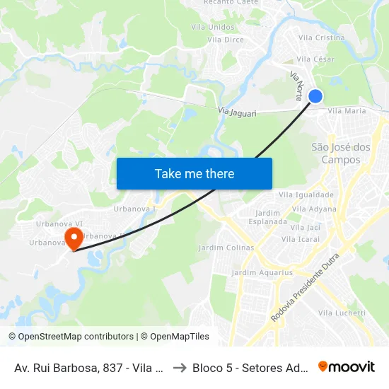 Av. Rui Barbosa, 837 - Vila Zizinha, São José Dos Campos to Bloco 5 - Setores Administrativos Fve / Univap map