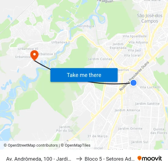 Av. Andrômeda, 100 - Jardim Satélite, São José Dos Campos to Bloco 5 - Setores Administrativos Fve / Univap map