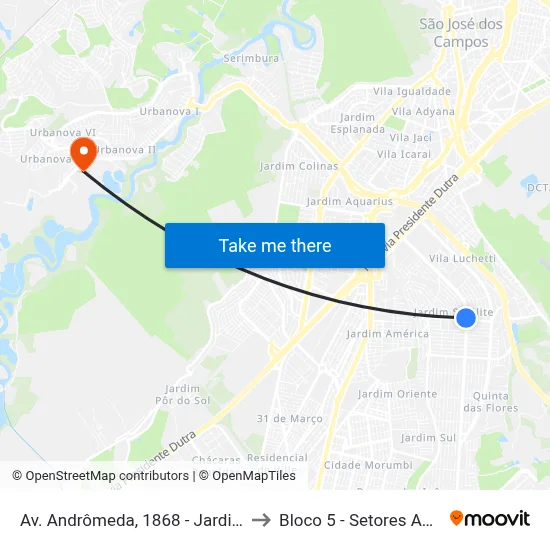 Av. Andrômeda, 1868 - Jardim Satélite, São José Dos Campos to Bloco 5 - Setores Administrativos Fve / Univap map