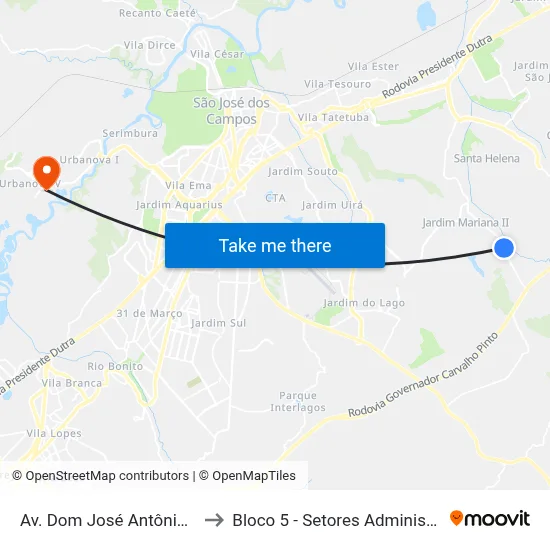 Av. Dom José Antônio Do Couto, 5061 to Bloco 5 - Setores Administrativos Fve / Univap map