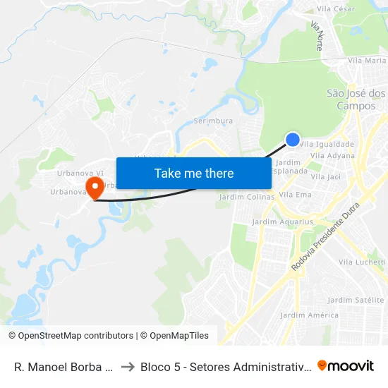 R. Manoel Borba Gato, 880 to Bloco 5 - Setores Administrativos Fve / Univap map