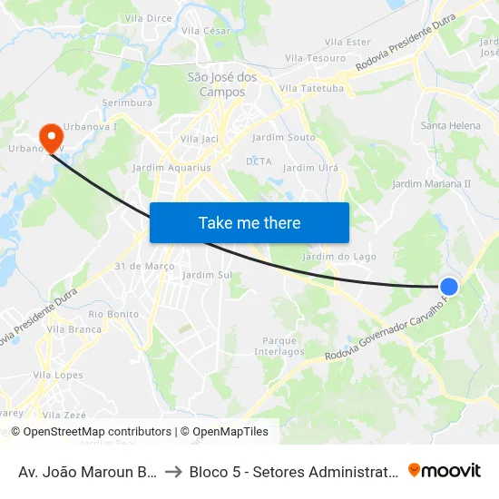 Av. João Maroun Boueri, S/N° to Bloco 5 - Setores Administrativos Fve / Univap map