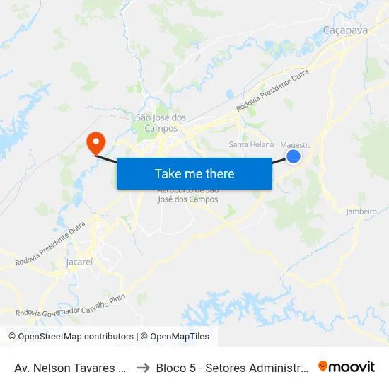 Av. Nelson Tavares Da Silva, 3060 to Bloco 5 - Setores Administrativos Fve / Univap map