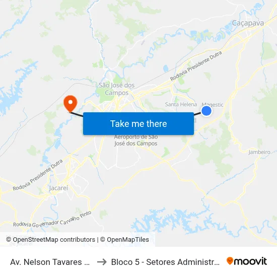 Av. Nelson Tavares Da Silva, 1870 to Bloco 5 - Setores Administrativos Fve / Univap map