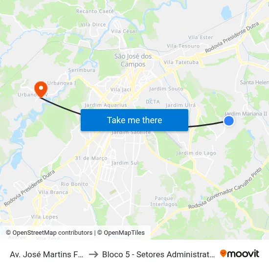 Av. José Martins Ferreira, 631 to Bloco 5 - Setores Administrativos Fve / Univap map