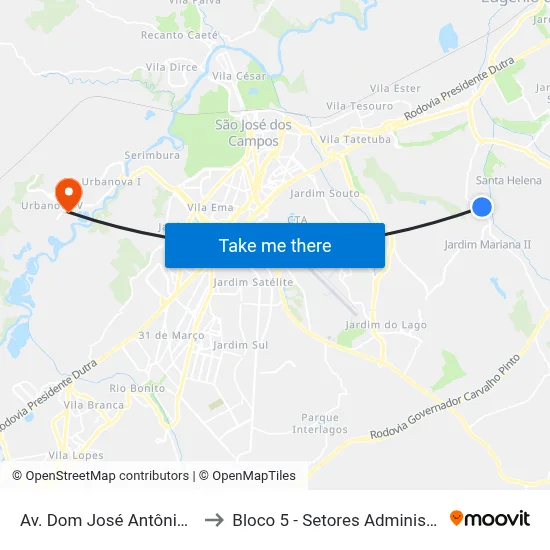 Av. Dom José Antônio Do Couto, 1970 to Bloco 5 - Setores Administrativos Fve / Univap map