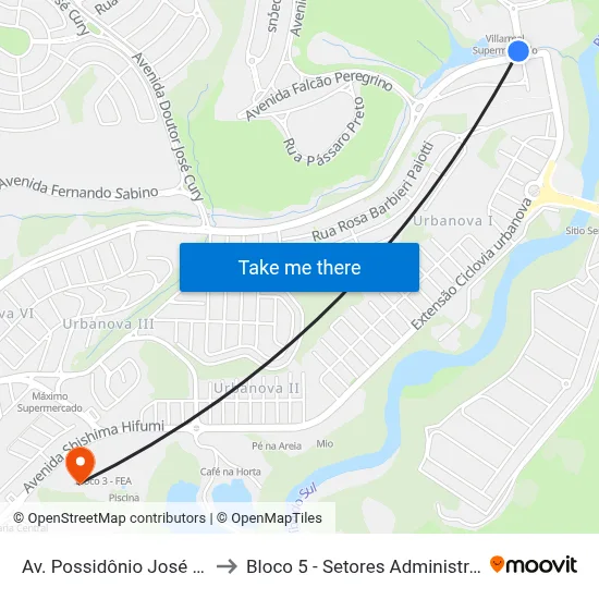 Av. Possidônio José De Freitas, 171 to Bloco 5 - Setores Administrativos Fve / Univap map