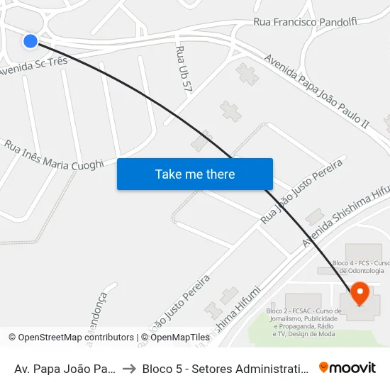 Av. Papa João Paulo Ii, 440 to Bloco 5 - Setores Administrativos Fve / Univap map