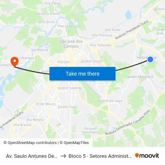 Av. Saulo Antunes De Carvalho, S/Nº to Bloco 5 - Setores Administrativos Fve / Univap map