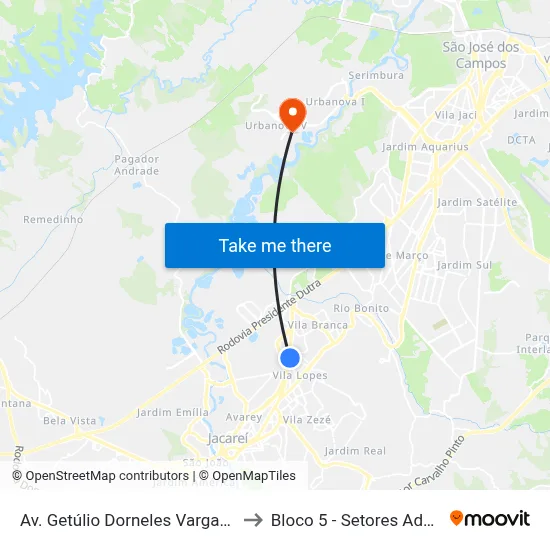 Av. Getúlio Dorneles Vargas, 1480 - Jardim Luiza, Jacareí to Bloco 5 - Setores Administrativos Fve / Univap map