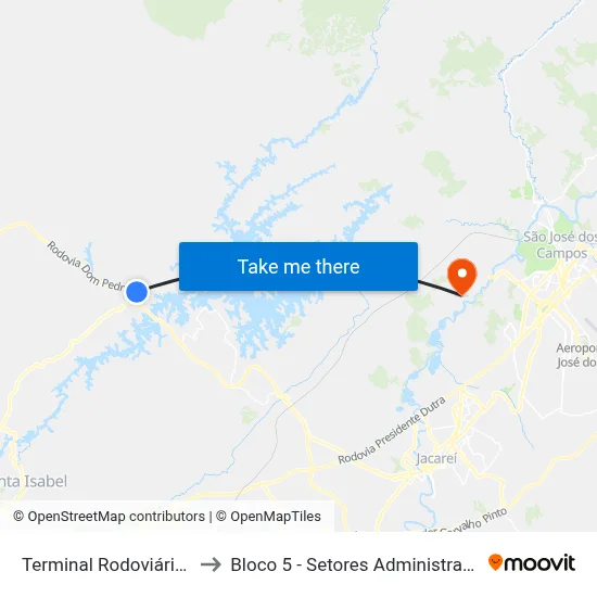 Terminal Rodoviário De Igaratá to Bloco 5 - Setores Administrativos Fve / Univap map