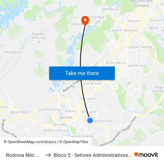 Rodovia Nilo Máximo to Bloco 5 - Setores Administrativos Fve / Univap map